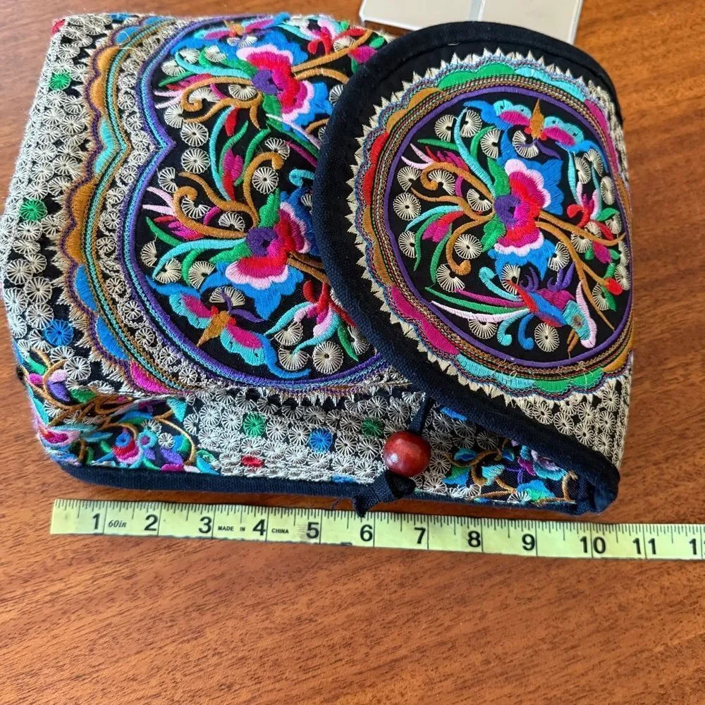 Canvas Multicolor Spanish Style Embroidered Backpack with Floral Embroidery